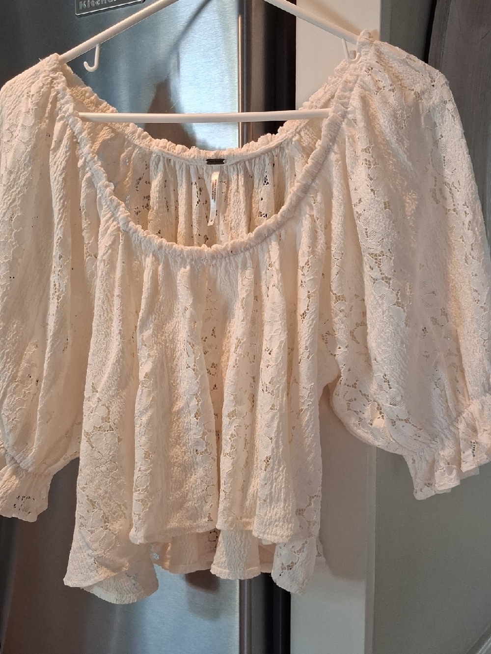 Free People Cream Lace Peasant Blouse